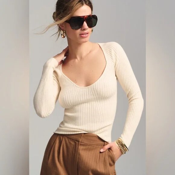 L*SPACE Camryn Ribbed Sweater Top | Size S | NWT | Cream Fitted Long Sleeve - Picture 4 of 4